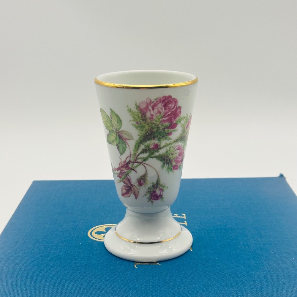 Porcelaines de Couleuvre France Pink Moss Rose Floral Porcelain Vase Gold Rim